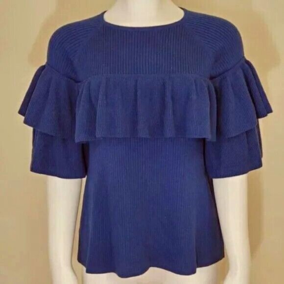 Vineyard Vines Navy Ribbed Ruffle Sweater cotton/silk Sz XS womens - Picture 2 of 6